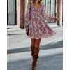 imageBTFBM Womens Long Sleeve Dress Vacation Square Neck Smocked Floral Swiss Dot Mini Boho Fall Wedding Guest Dresses 2025Print Flower Red