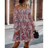 imageBTFBM Womens Long Sleeve Dress Vacation Square Neck Smocked Floral Swiss Dot Mini Boho Fall Wedding Guest Dresses 2025Print Flower Red