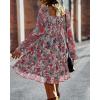 imageBTFBM Womens Long Sleeve Dress Vacation Square Neck Smocked Floral Swiss Dot Mini Boho Fall Wedding Guest Dresses 2025Print Flower Red