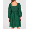 imageBTFBM Womens Long Sleeve Dress Vacation Square Neck Smocked Floral Swiss Dot Mini Boho Fall Wedding Guest Dresses 2025Swiss Dot Dark Green