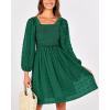imageBTFBM Womens Long Sleeve Dress Vacation Square Neck Smocked Floral Swiss Dot Mini Boho Fall Wedding Guest Dresses 2025Swiss Dot Dark Green