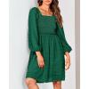 imageBTFBM Womens Long Sleeve Dress Vacation Square Neck Smocked Floral Swiss Dot Mini Boho Fall Wedding Guest Dresses 2025Swiss Dot Dark Green