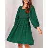 imageBTFBM Womens Long Sleeve Dress Vacation Square Neck Smocked Floral Swiss Dot Mini Boho Fall Wedding Guest Dresses 2025Swiss Dot Dark Green
