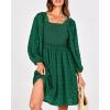 imageBTFBM Womens Long Sleeve Dress Vacation Square Neck Smocked Floral Swiss Dot Mini Boho Fall Wedding Guest Dresses 2025Swiss Dot Dark Green
