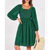 imageBTFBM Womens Long Sleeve Dress Vacation Square Neck Smocked Floral Swiss Dot Mini Boho Fall Wedding Guest Dresses 2025Swiss Dot Dark Green