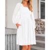 imageBTFBM Womens Long Sleeve Dress Vacation Square Neck Smocked Floral Swiss Dot Mini Boho Fall Wedding Guest Dresses 2025White