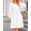 imageBTFBM Womens Long Sleeve Dress Vacation Square Neck Smocked Floral Swiss Dot Mini Boho Fall Wedding Guest Dresses 2025White