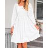 imageBTFBM Womens Long Sleeve Dress Vacation Square Neck Smocked Floral Swiss Dot Mini Boho Fall Wedding Guest Dresses 2025White
