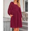 imageBTFBM Womens Long Sleeve Dress Vacation Square Neck Smocked Floral Swiss Dot Mini Boho Fall Wedding Guest Dresses 2025Wine Red