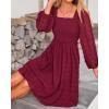 imageBTFBM Womens Long Sleeve Dress Vacation Square Neck Smocked Floral Swiss Dot Mini Boho Fall Wedding Guest Dresses 2025Wine Red
