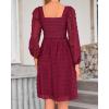 imageBTFBM Womens Long Sleeve Dress Vacation Square Neck Smocked Floral Swiss Dot Mini Boho Fall Wedding Guest Dresses 2025Wine Red