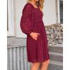imageBTFBM Womens Long Sleeve Dress Vacation Square Neck Smocked Floral Swiss Dot Mini Boho Fall Wedding Guest Dresses 2025Wine Red