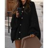 imageBTFBM Womens Oversized Cardigans 2025 Fall Winter Outerwear Lantern Long Sleeve Button Down Chunky Knit Sweaters CoatsBlack