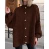 imageBTFBM Womens Oversized Cardigans 2025 Fall Winter Outerwear Lantern Long Sleeve Button Down Chunky Knit Sweaters CoatsBrown