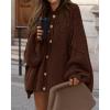imageBTFBM Womens Oversized Cardigans 2025 Fall Winter Outerwear Lantern Long Sleeve Button Down Chunky Knit Sweaters CoatsBrown