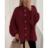 imageBTFBM Womens Oversized Cardigans 2025 Fall Winter Outerwear Lantern Long Sleeve Button Down Chunky Knit Sweaters CoatsBurgundy