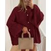 imageBTFBM Womens Oversized Cardigans 2025 Fall Winter Outerwear Lantern Long Sleeve Button Down Chunky Knit Sweaters CoatsBurgundy