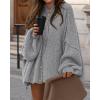 imageBTFBM Womens Oversized Cardigans 2025 Fall Winter Outerwear Lantern Long Sleeve Button Down Chunky Knit Sweaters CoatsGrey