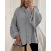 imageBTFBM Womens Oversized Cardigans 2025 Fall Winter Outerwear Lantern Long Sleeve Button Down Chunky Knit Sweaters CoatsGrey