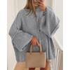imageBTFBM Womens Oversized Cardigans 2025 Fall Winter Outerwear Lantern Long Sleeve Button Down Chunky Knit Sweaters CoatsGrey