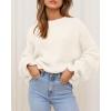imageBTFBM Womens Oversized Sweater Crewneck Long Sleeve Fuzzy Knit Chunky Pullover Sweaters 2025 Fall Winter Trendy OutfitsWhite