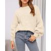 imageBTFBM Womens Pullover Sweaters Fall Winter 2025 Crew Neck Lantern Long Sleeve Casual Oversized Knit Sweater TopsBeige