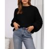 imageBTFBM Womens Pullover Sweaters Fall Winter 2025 Crew Neck Lantern Long Sleeve Casual Oversized Knit Sweater TopsBlack