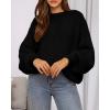 imageBTFBM Womens Pullover Sweaters Fall Winter 2025 Crew Neck Lantern Long Sleeve Casual Oversized Knit Sweater TopsBlack