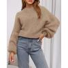 imageBTFBM Womens Pullover Sweaters Fall Winter 2025 Crew Neck Lantern Long Sleeve Casual Oversized Knit Sweater TopsKhaki