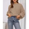 imageBTFBM Womens Pullover Sweaters Fall Winter 2025 Crew Neck Lantern Long Sleeve Casual Oversized Knit Sweater TopsKhaki