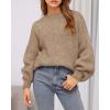 imageBTFBM Womens Pullover Sweaters Fall Winter 2025 Crew Neck Lantern Long Sleeve Casual Oversized Knit Sweater TopsKhaki