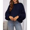 imageBTFBM Womens Pullover Sweaters Fall Winter 2025 Crew Neck Lantern Long Sleeve Casual Oversized Knit Sweater TopsNavy