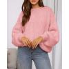 imageBTFBM Womens Pullover Sweaters Fall Winter 2025 Crew Neck Lantern Long Sleeve Casual Oversized Knit Sweater TopsPink
