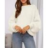 imageBTFBM Womens Pullover Sweaters Fall Winter 2025 Crew Neck Lantern Long Sleeve Casual Oversized Knit Sweater TopsWhite