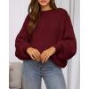imageBTFBM Womens Pullover Sweaters Fall Winter 2025 Crew Neck Lantern Long Sleeve Casual Oversized Knit Sweater TopsWine Red