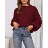 imageBTFBM Womens Pullover Sweaters Fall Winter 2025 Crew Neck Lantern Long Sleeve Casual Oversized Knit Sweater TopsWine Red