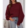 imageBTFBM Womens Pullover Sweaters Fall Winter 2025 Crew Neck Lantern Long Sleeve Casual Oversized Knit Sweater TopsWine Red