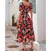 imageBTFBM Womens Square Neck Smocked Dress Summer Puff Short Sleeve Floral Casual Ruffle Tiered Maxi Wedding Guest DressesFloral Black Orange