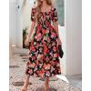 imageBTFBM Womens Square Neck Smocked Dress Summer Puff Short Sleeve Floral Casual Ruffle Tiered Maxi Wedding Guest DressesFloral Black Orange