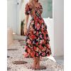 imageBTFBM Womens Square Neck Smocked Dress Summer Puff Short Sleeve Floral Casual Ruffle Tiered Maxi Wedding Guest DressesFloral Black Orange