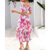 imageBTFBM Womens Square Neck Smocked Dress Summer Puff Short Sleeve Floral Casual Ruffle Tiered Maxi Wedding Guest DressesFloral Light Blue Pink