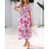 imageBTFBM Womens Square Neck Smocked Dress Summer Puff Short Sleeve Floral Casual Ruffle Tiered Maxi Wedding Guest DressesFloral Light Blue Pink