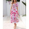 imageBTFBM Womens Square Neck Smocked Dress Summer Puff Short Sleeve Floral Casual Ruffle Tiered Maxi Wedding Guest DressesFloral Light Blue Pink