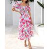 imageBTFBM Womens Square Neck Smocked Dress Summer Puff Short Sleeve Floral Casual Ruffle Tiered Maxi Wedding Guest DressesFloral Light Blue Pink