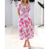 imageBTFBM Womens Square Neck Smocked Dress Summer Puff Short Sleeve Floral Casual Ruffle Tiered Maxi Wedding Guest DressesFloral Light Blue Pink