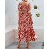 imageBTFBM Womens Square Neck Smocked Dress Summer Puff Short Sleeve Floral Casual Ruffle Tiered Maxi Wedding Guest DressesFloral Orange Pink Red