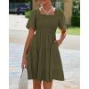 imageBTFBM Womens Summer Smocked Mini Dress Square Neck Flutter Sleeve Casual Ruffle Flared Swing Boho Beach Dresses PocketsArmy Green