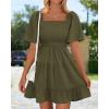imageBTFBM Womens Summer Smocked Mini Dress Square Neck Flutter Sleeve Casual Ruffle Flared Swing Boho Beach Dresses PocketsArmy Green