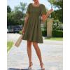 imageBTFBM Womens Summer Smocked Mini Dress Square Neck Flutter Sleeve Casual Ruffle Flared Swing Boho Beach Dresses PocketsArmy Green