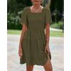 imageBTFBM Womens Summer Smocked Mini Dress Square Neck Flutter Sleeve Casual Ruffle Flared Swing Boho Beach Dresses PocketsArmy Green